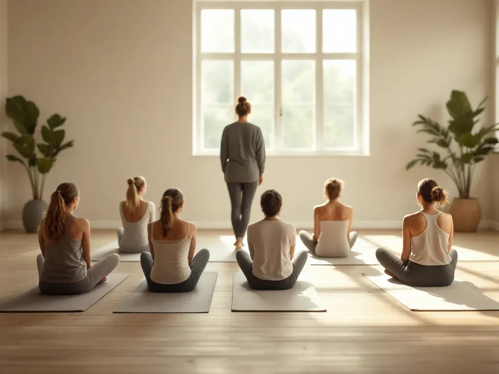 A small yoga class in Meath seen from behind