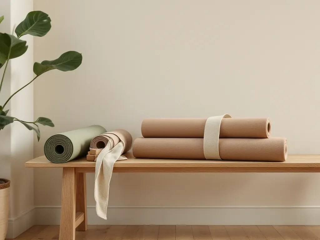 Rolled mats and blocks on a bench, ready for the men's Healthy Back class near Athboy